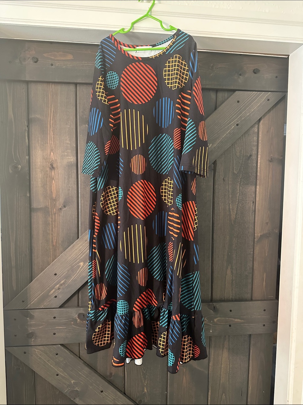 Black Maxi Dress with Multicolor Geometric Circles - Kids Formal